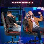 DUMOS Ergonomic Computer Gaming Chair - Home Office Desk with PU Leather Lumbar Support, Height Adjustable Big and Tall Video Game with Flip-up Armrest, Swivel Wheels for Adults and Teens