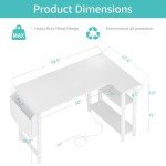 Lufeiya White L Shaped Computer Desk with Power Outlet Shelves, 40 Inch Small Reversible Corner Desk for Small Space Home Office, L-Shaped Desk PC Desks, White
