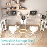 Lufeiya White L Shaped Computer Desk with Power Outlet Shelves, 40 Inch Small Reversible Corner Desk for Small Space Home Office, L-Shaped Desk PC Desks, White