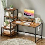 GreenForest Computer Desk 58 inch with Printer Shelf, Reversible Office Desk with Monitor Stand and 2 Hooks, Home Desk Workstation for Study Writing Working Gaming, Brown