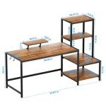 GreenForest Computer Desk 58 inch with Printer Shelf, Reversible Office Desk with Monitor Stand and 2 Hooks, Home Desk Workstation for Study Writing Working Gaming, Brown