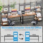 GreenForest Computer Desk 58 inch with Printer Shelf, Reversible Office Desk with Monitor Stand and 2 Hooks, Home Desk Workstation for Study Writing Working Gaming, Brown