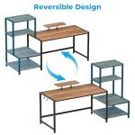 GreenForest Computer Desk 58 inch with Printer Shelf, Reversible Office Desk with Monitor Stand and 2 Hooks, Home Desk Workstation for Study Writing Working Gaming, Brown