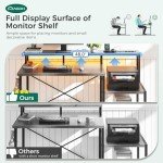 AODK Computer Desk, 48 Inch Gaming Desk with Led Lights & Power Outlet, Office Desk with Printer Storage Shelves, Reversible Desk with Monitor Shelf & Headphone Hook, Grey Oak