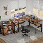 Unikito L Shaped Computer Desk with Magic Power Outlets and USB Charging Ports, Sturdy Reversible Corner Desk with Storage Shelves, Modern Work Desk for Home Office, Easy to Assemble, Rustic Brown