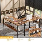 Unikito L Shaped Computer Desk with Magic Power Outlets and USB Charging Ports, Sturdy Reversible Corner Desk with Storage Shelves, Modern Work Desk for Home Office, Easy to Assemble, Rustic Brown