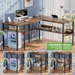 Unikito L Shaped Computer Desk with Magic Power Outlets and USB Charging Ports, Sturdy Reversible Corner Desk with Storage Shelves, Modern Work Desk for Home Office, Easy to Assemble, Rustic Brown