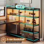 SEDETA L Shaped Gaming Desk, Reversible U Shaped Computer Desk with Power Outlet and Storage Shelves, Corner Gaming Desk with LED Lights, 3 Fabric Drawers, Black
