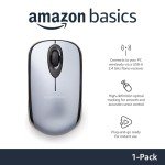Amazon Basics 2.4 Ghz Wireless Optical Computer Mouse with USB Nano Receiver, Silver