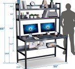 Aquzee Computer Desk with Hutch and Bookshelves, Large Leg Room 55 inch Width Black Desk with Space Saving Storage Shelves, Easy Assemble and All Hardware and Tools Included