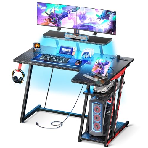 LED Gaming Desk with Power Outlets, 39 Inch