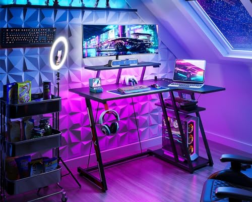 LED Gaming Desk with Power Outlets, 39 Inch