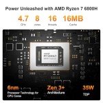 GEEKOM A6 Mini PC, AMD Ryzen 7 6800H(8C/16T, up to 4.7GHz), 32GB DDR5 RAM, 1TB PCIe 4.0 NVMe SSD, Radeon 680M, Compact Aluminium Design Windows 11 Pro Desktop Computer with USB4/8K UHD/Wi-Fi 6E/BT 5.2
