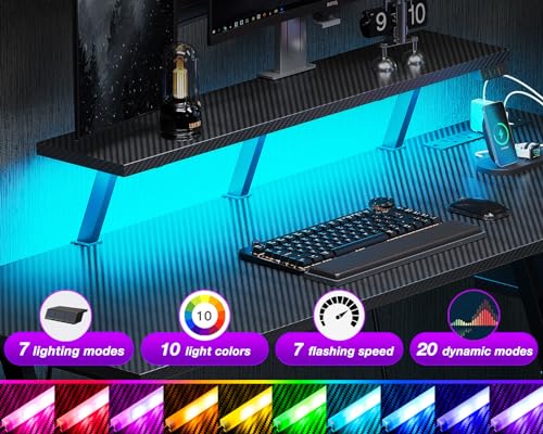 LED Gaming Desk with Power Outlets, 39 Inch
