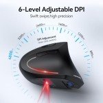 TECKNET Ergonomic Mouse, Wireless Bluetooth Vertical Mouse, 4800 DPI Optical Tracking, 6 Adjustable DPI, Quiet Clicks, 2.4GHz with USB A Receiver, 6 Buttons, Wide Compatibility - Black