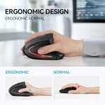 TECKNET Ergonomic Mouse, Wireless Bluetooth Vertical Mouse, 4800 DPI Optical Tracking, 6 Adjustable DPI, Quiet Clicks, 2.4GHz with USB A Receiver, 6 Buttons, Wide Compatibility - Black