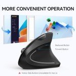 TECKNET Ergonomic Mouse, Wireless Bluetooth Vertical Mouse, 4800 DPI Optical Tracking, 6 Adjustable DPI, Quiet Clicks, 2.4GHz with USB A Receiver, 6 Buttons, Wide Compatibility - Black