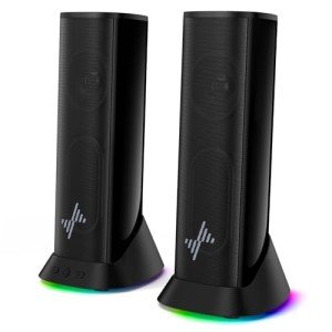 Nylavee Computer Speakers, Hi-Fi Stereo Sound PC Speakers with 9 LED Lighting Modes, Bass Boost, USB/USB-C Powered and 3.5mm Wired Connection for Desktop, PC, MacBook, Laptop, Monitor, Gaming