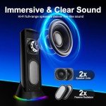 Nylavee Computer Speakers, Hi-Fi Stereo Sound PC Speakers with 9 LED Lighting Modes, Bass Boost, USB/USB-C Powered and 3.5mm Wired Connection for Desktop, PC, MacBook, Laptop, Monitor, Gaming
