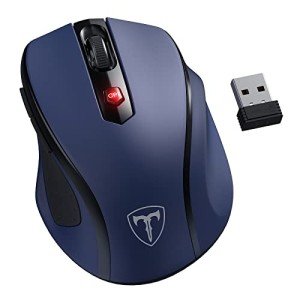 HOTWEEMS Wireless Mouse, D-09 Computer Mouse USB Cordless Mice for Laptop, Ergo Grips, Lightspeed 5-Level 2400 DPI, 16 Months Battery, Portable for PC Mac Chromebook (Sapphire Blue, 1 Pack)