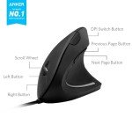 Anker Ergonomic Optical USB Wired Vertical Mouse 1000/1600 DPI, 5 Buttons CE100
