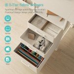 Lufeiya White Computer Desk with File Drawers Cabinet, 55 Inch Home Office Desk with Monitor Stand Shelves, Writing Study Gaming Desks with Led Lights and Power Outlets for Bedroom, White