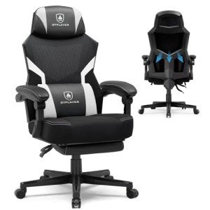 GTPLAYER Gaming Chair, Breathable Mesh Game Chair with Wider Cushion, Ergonomic Gamer Chair with Lumbar Support and Footrest, Height Adjustable Computer Office Chair for Adults(White)