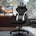GTPLAYER Gaming Chair, Breathable Mesh Game Chair with Wider Cushion, Ergonomic Gamer Chair with Lumbar Support and Footrest, Height Adjustable Computer Office Chair for Adults(White)