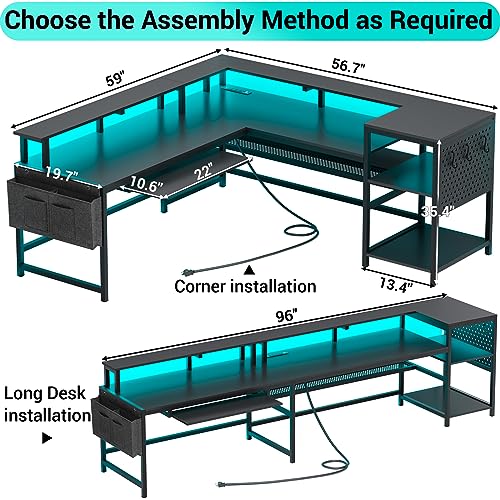 SEDETA L-Shaped Gaming Desk with Power Outlets
