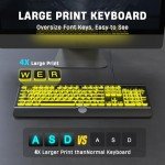 KOPJIPPOM Large Print Backlit Computer Keyboard, USB Full Size Wired Keyboards with 7-Colors Backlight, Wrist Rest, Light Up Keyboard for Windows, PC, Laptop - Easy to See, Easy to Setup