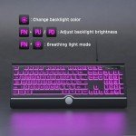 KOPJIPPOM Large Print Backlit Computer Keyboard, USB Full Size Wired Keyboards with 7-Colors Backlight, Wrist Rest, Light Up Keyboard for Windows, PC, Laptop - Easy to See, Easy to Setup