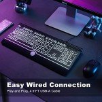 KOPJIPPOM Large Print Backlit Computer Keyboard, USB Full Size Wired Keyboards with 7-Colors Backlight, Wrist Rest, Light Up Keyboard for Windows, PC, Laptop - Easy to See, Easy to Setup