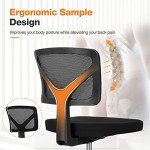 Sweetcrispy Office Computer Desk Chair, Ergonomic Low-Back Mesh Rolling Work Swivel Chairs with Wheels, Armless Comfortable Seat Lumbar Support for Home, Bedroom, Study, Student, Adults, Black