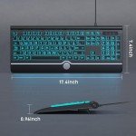 KOPJIPPOM Large Print Backlit Computer Keyboard, USB Full Size Wired Keyboards with 7-Colors Backlight, Wrist Rest, Light Up Keyboard for Windows, PC, Laptop - Easy to See, Easy to Setup