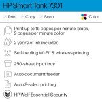 HP Smart -Tank 7301 Wireless All-in-One Cartridge-free Ink Printer, up to 2 years of ink included, mobile print, scan, copy, automatic document feeder (28B70A), Gray