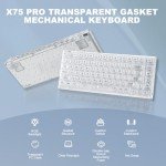 YUNZII X75 PRO 82 Key Wireless Hot Swappable Mechanical Gaming Keyboard with Transparent Keycaps,Gasket Mount,BT5.0/2.4G/USB-C for Windows/Mac(Crystal White Switch, Wireless-White)
