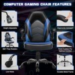 DUMOS Ergonomic Computer Gaming Chair - Home Office Desk with PU Leather Lumbar Support, Height Adjustable Big and Tall Video Game with Flip-up Armrest, Swivel Wheels for Adults and Teens