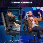 DUMOS Ergonomic Computer Gaming Chair - Home Office Desk with PU Leather Lumbar Support, Height Adjustable Big and Tall Video Game with Flip-up Armrest, Swivel Wheels for Adults and Teens