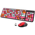 Wireless Keyboard and Mouse Combo, Retro Typewriter Keyboard with Round Keycaps, 2.4GHz USB Cute Wireless Keyboard Mouse for Computer, Desktop, Laptop and Computer (Black-Colorful)