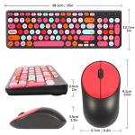 Wireless Keyboard and Mouse Combo, Retro Typewriter Keyboard with Round Keycaps, 2.4GHz USB Cute Wireless Keyboard Mouse for Computer, Desktop, Laptop and Computer (Black-Colorful)