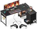 AODK L Shaped Gaming Desk with 4 Drawers, 53" Reversible Home Office Desks with Power Outlets, L Shaped Computer Desk with USB Charging Port and Host Stand, Corner Desk, Easy to Assemble, Black