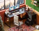 AODK L Shaped Gaming Desk with 4 Drawers, 53" Reversible Home Office Desks with Power Outlets, L Shaped Computer Desk with USB Charging Port and Host Stand, Corner Desk, Easy to Assemble, Black