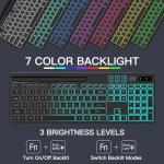 Soueto Wireless Keyboard with 7-Color RGB Backlit, Full-Size Computer Keyboard with Phone Tablet Holder, 2.4G Rechargeable Gaming Keyboard with Light Up Keys, Compatible with Mac, Windows (Black)