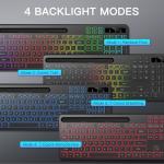 Soueto Wireless Keyboard with 7-Color RGB Backlit, Full-Size Computer Keyboard with Phone Tablet Holder, 2.4G Rechargeable Gaming Keyboard with Light Up Keys, Compatible with Mac, Windows (Black)
