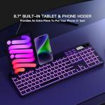 Soueto Wireless Keyboard with 7-Color RGB Backlit, Full-Size Computer Keyboard with Phone Tablet Holder, 2.4G Rechargeable Gaming Keyboard with Light Up Keys, Compatible with Mac, Windows (Black)