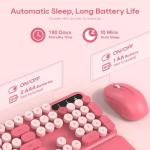 Wireless Keyboard and Mouse Combo - Round Keycaps, Full-Size Retro Typewriter Keyboard with Detachable Wrist Rest, Sleep Mode & Tilt Legs, 2.4GHz Cordless Connection for Mac/Windows/PC (Hot Pink)