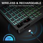 Soueto Wireless Keyboard with 7-Color RGB Backlit, Full-Size Computer Keyboard with Phone Tablet Holder, 2.4G Rechargeable Gaming Keyboard with Light Up Keys, Compatible with Mac, Windows (Black)
