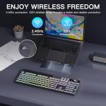 Soueto Wireless Keyboard with 7-Color RGB Backlit, Full-Size Computer Keyboard with Phone Tablet Holder, 2.4G Rechargeable Gaming Keyboard with Light Up Keys, Compatible with Mac, Windows (Black)
