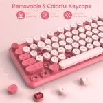 Wireless Keyboard and Mouse Combo - Round Keycaps, Full-Size Retro Typewriter Keyboard with Detachable Wrist Rest, Sleep Mode & Tilt Legs, 2.4GHz Cordless Connection for Mac/Windows/PC (Hot Pink)