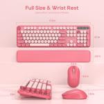 Wireless Keyboard and Mouse Combo - Round Keycaps, Full-Size Retro Typewriter Keyboard with Detachable Wrist Rest, Sleep Mode & Tilt Legs, 2.4GHz Cordless Connection for Mac/Windows/PC (Hot Pink)